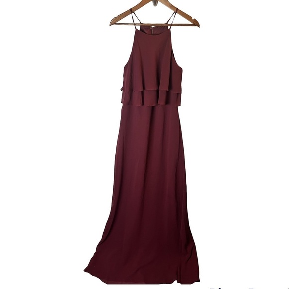 Jenny Yoo Charlie Ruffle Chiffon Gown Burgundy Size 8 - Picture 2 of 7